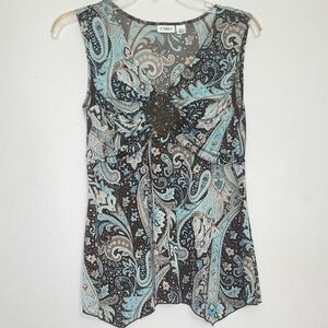 Tank Top Sleeveless Blouse Y2k Crochet Lace Medallion Blue FAIRY GRUNGE Whimsy